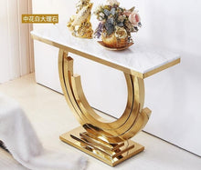 Load image into Gallery viewer, Marble stainless steel porch table simple modern titanium gold Nordic wall side decoration porch cabinet narrow bar desk
