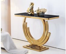 Load image into Gallery viewer, Marble stainless steel porch table simple modern titanium gold Nordic wall side decoration porch cabinet narrow bar desk