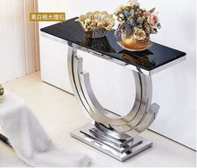 Load image into Gallery viewer, Marble stainless steel porch table simple modern titanium gold Nordic wall side decoration porch cabinet narrow bar desk