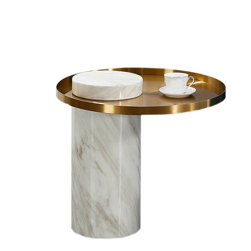 Deluxe End Table for Living Room Office Marble Side Table Metal Top Round Coffee Table