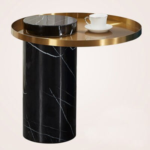 Deluxe End Table for Living Room Office Marble Side Table Metal Top Round Coffee Table