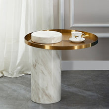 Load image into Gallery viewer, Deluxe End Table for Living Room Office Marble Side Table Metal Top Round Coffee Table