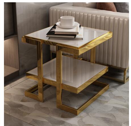 Minimalist light luxury gold stainless steel corner sofa several layers of modern minimalist tempered glass side table small cof