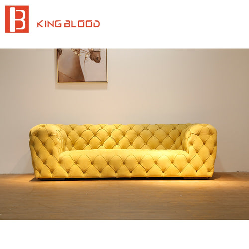 Italian Royal classic yellow nubuck leather luxury button sectional sofa sets