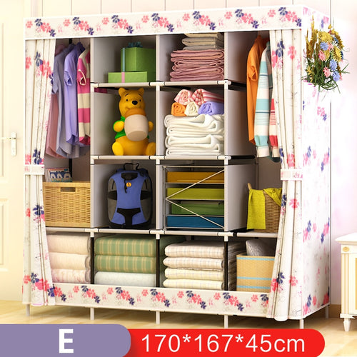 On Sale Modern Simple Wardrobe Fabric Folding Cloth Storage Cabinet DIY Assembly Easy Install Reinforcement Wardrobe Closet