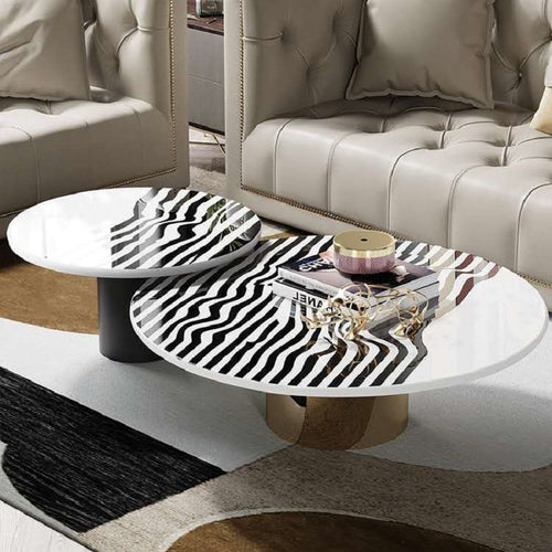 round Coffee Table  Stripe Modern Simple Marble Living Room Creative Coffee Table Combination Designer Side Table