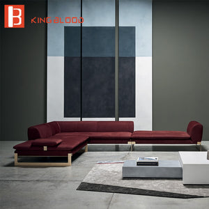 luxury villa hotel corner l shape sofa set fabric leather chaise lounge sectional sofa