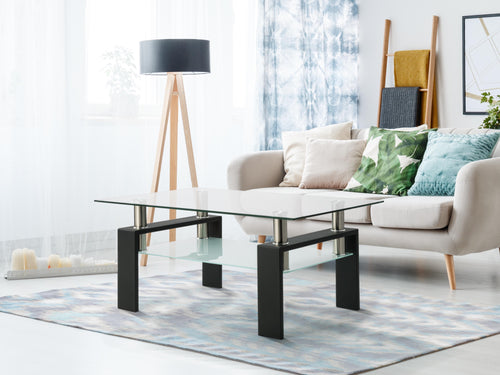 Living Room Furniture Double Layer  Rectangle Glass Coffee Table Clear Home Furniture Side Table Coffee Table For Living Room