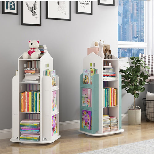 360° Rotating Children's Bookshelf Magazine Picture Book Newspaper Rack Floor Simple Book Shelf For Home Bookcases Furniture
