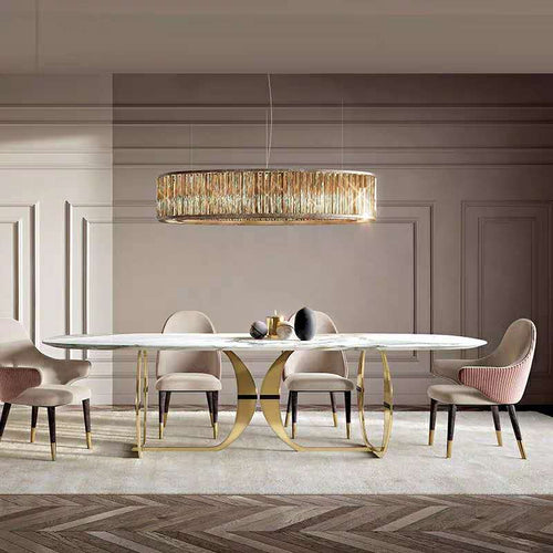 Italian gold stainless steel wedding dinning tables sets luxury 6 chairs modern marble dining table set