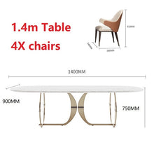 Load image into Gallery viewer, Italian gold stainless steel wedding dinning tables sets luxury 6 chairs modern marble dining table set