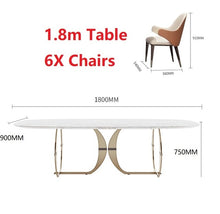 Load image into Gallery viewer, Italian gold stainless steel wedding dinning tables sets luxury 6 chairs modern marble dining table set
