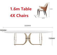 Load image into Gallery viewer, Italian gold stainless steel wedding dinning tables sets luxury 6 chairs modern marble dining table set