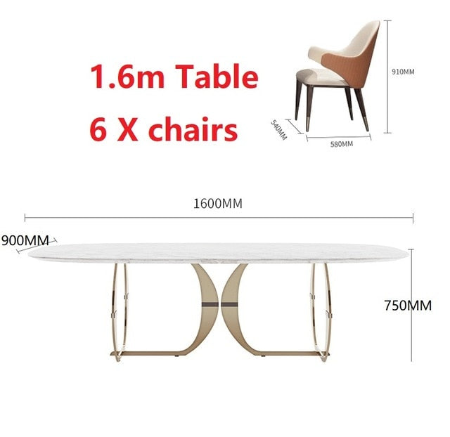Italian gold stainless steel wedding dinning tables sets luxury 6 chairs modern marble dining table set
