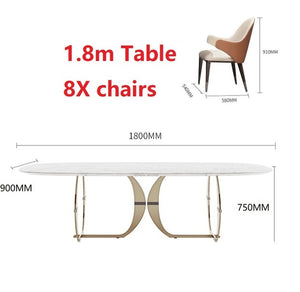 Italian gold stainless steel wedding dinning tables sets luxury 6 chairs modern marble dining table set