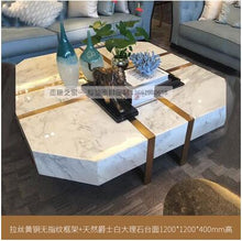 Load image into Gallery viewer, Natural marble coffee table living room Jiugongge coffee table Nordic creative brass stainless steel tea table square tea table