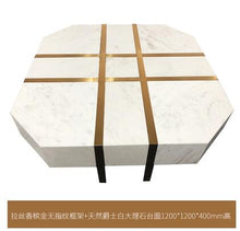 Load image into Gallery viewer, Natural marble coffee table living room Jiugongge coffee table Nordic creative brass stainless steel tea table square tea table