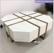 Load image into Gallery viewer, Natural marble coffee table living room Jiugongge coffee table Nordic creative brass stainless steel tea table square tea table