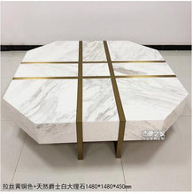 Load image into Gallery viewer, Natural marble coffee table living room Jiugongge coffee table Nordic creative brass stainless steel tea table square tea table