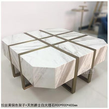 Load image into Gallery viewer, Natural marble coffee table living room Jiugongge coffee table Nordic creative brass stainless steel tea table square tea table