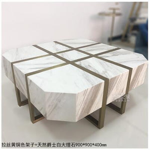 Natural marble coffee table living room Jiugongge coffee table Nordic creative brass stainless steel tea table square tea table