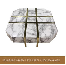 Load image into Gallery viewer, Natural marble coffee table living room Jiugongge coffee table Nordic creative brass stainless steel tea table square tea table