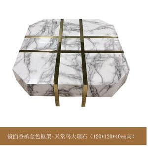 Natural marble coffee table living room Jiugongge coffee table Nordic creative brass stainless steel tea table square tea table