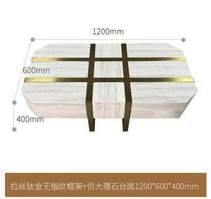 Natural marble coffee table living room Jiugongge coffee table Nordic creative brass stainless steel tea table square tea table