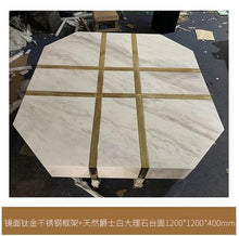 Load image into Gallery viewer, Natural marble coffee table living room Jiugongge coffee table Nordic creative brass stainless steel tea table square tea table