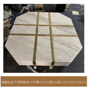 Natural marble coffee table living room Jiugongge coffee table Nordic creative brass stainless steel tea table square tea table