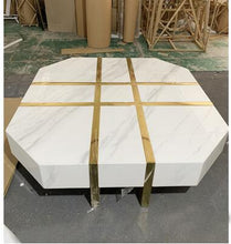 Load image into Gallery viewer, Natural marble coffee table living room Jiugongge coffee table Nordic creative brass stainless steel tea table square tea table