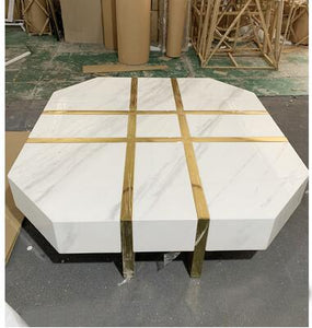 Natural marble coffee table living room Jiugongge coffee table Nordic creative brass stainless steel tea table square tea table
