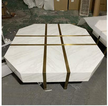Load image into Gallery viewer, Natural marble coffee table living room Jiugongge coffee table Nordic creative brass stainless steel tea table square tea table
