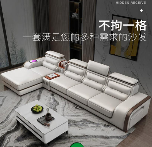 Leather sofa head layer leather simple modern living room sofa small family New Nordic leather sofa combination set