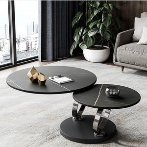 Italian Style Round Shape Gold Stainless Steel Frame Two-layer Coffee Side Table With White Marble Top