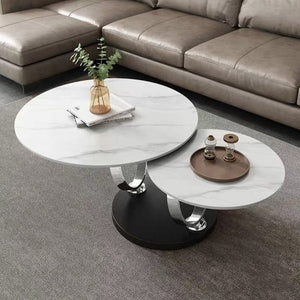 Italian Style Round Shape Gold Stainless Steel Frame Two-layer Coffee Side Table With White Marble Top