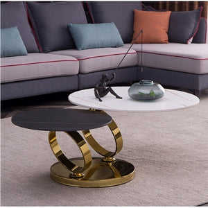 Italian Style Round Shape Gold Stainless Steel Frame Two-layer Coffee Side Table With White Marble Top