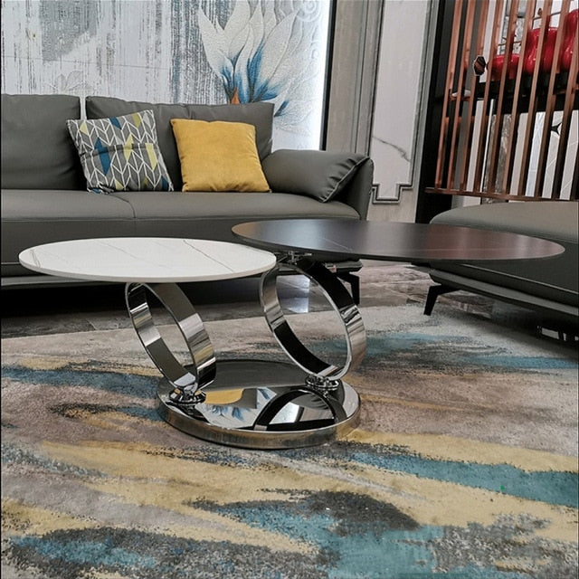 Italian Style Round Shape Gold Stainless Steel Frame Two-layer Coffee Side Table With White Marble Top