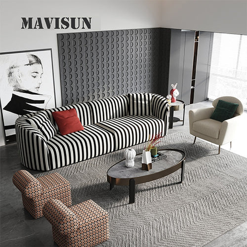 Minimalist Modern Sofa For Living Room Furniture Stripe Polyester Cotton Fabric