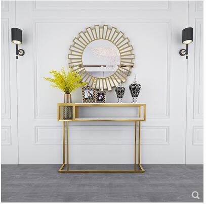 Nordic light luxury marble porch table corridor decoration long narrow side table ironwork rack hallway wall end view cabinet