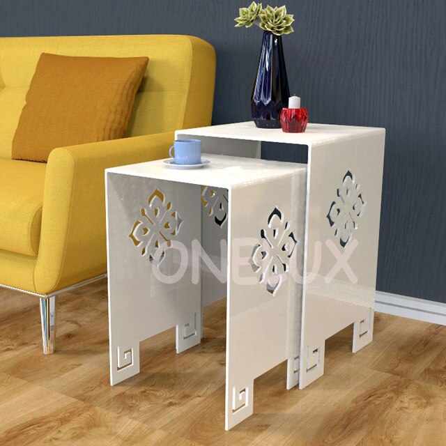 (2 Pieces/lot) Waterfall Engraved Acrylic Nesting Side Table,Lucite Occasional Sofa Riser Tables - ONE LUX