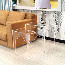 Load image into Gallery viewer, (2 PCS/SET)  Engraved Acrylic Nesting Sofa Tables,Lucite Occasional Side Riser Table, Small Furnitures